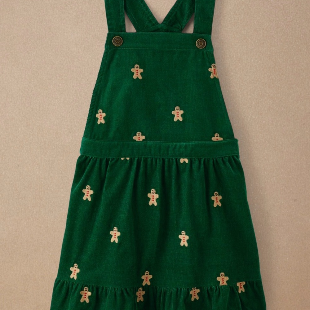 Green Overall Gymboree Corduroy Dress with Gingerbread Pattern size 6